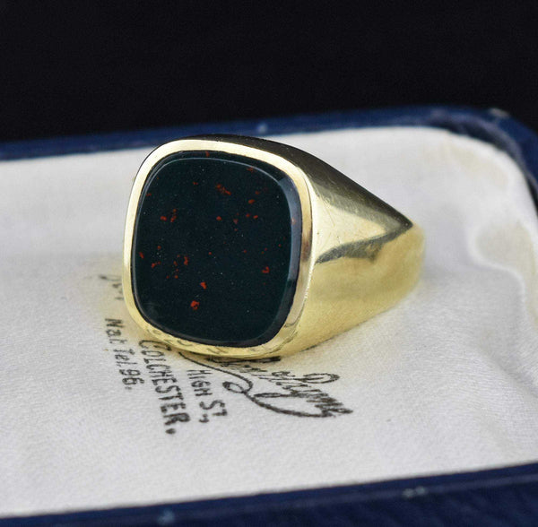 Antique Mens 10K Gold Bloodstone Signet Ring Boylerpf