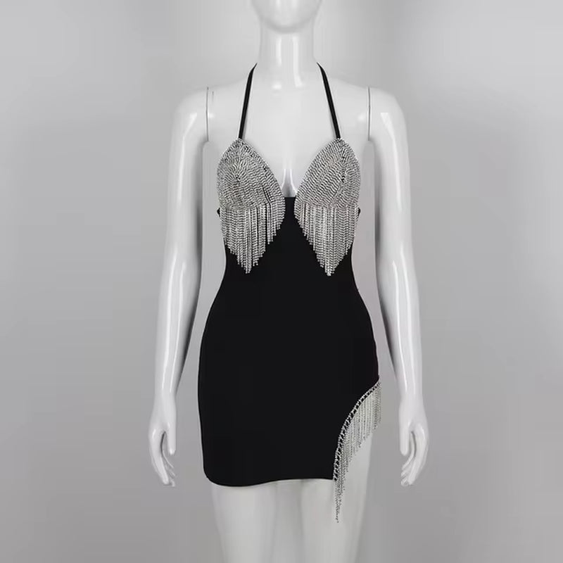 Elegant Crystal Beaded Halter Bodycon Evening Dress for Women - Image 5