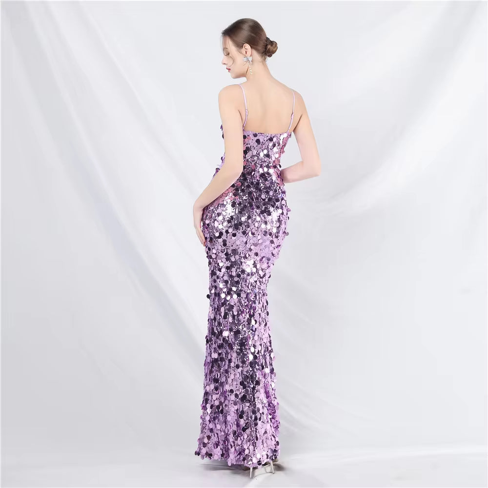 Elegant V Neck Sequin Mermaid Dress for Evening Parties - Image 8