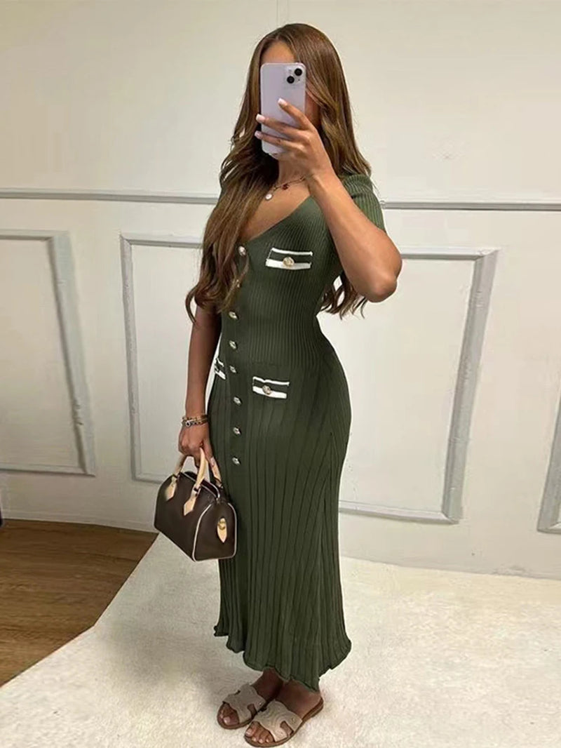 Elegant Summer V-Neck Short Sleeve Bodycon Dress - Image 7