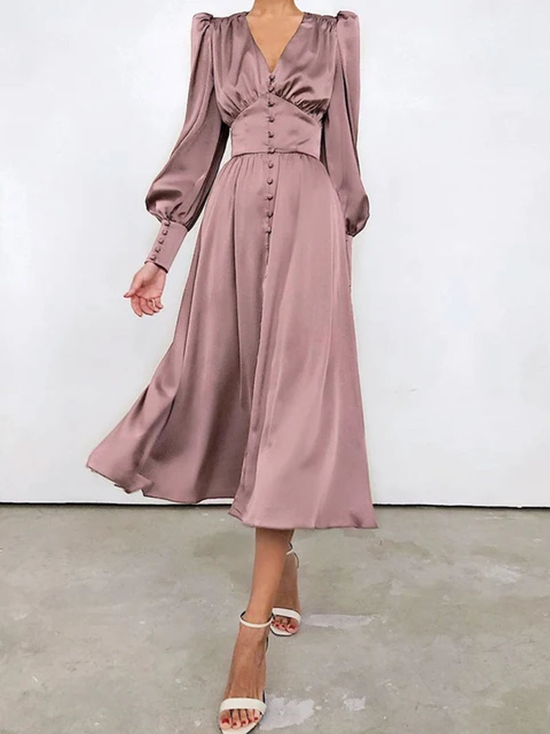 Elegant Satin Midi Dress for Summer Parties and Office - Image 12