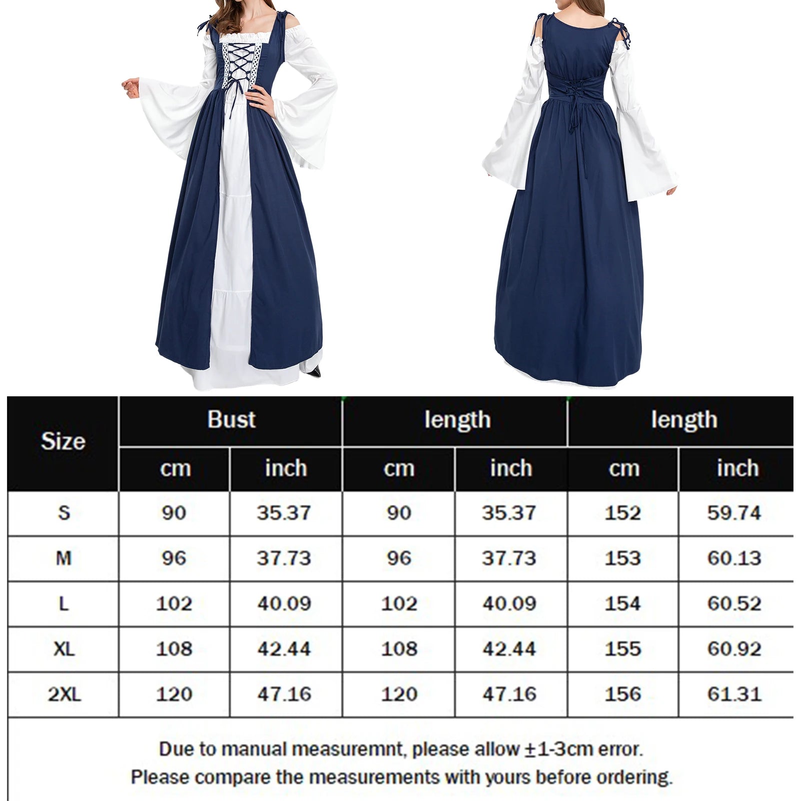 Medieval Renaissance Off-Shoulder Flare Sleeve Dress - Image 8