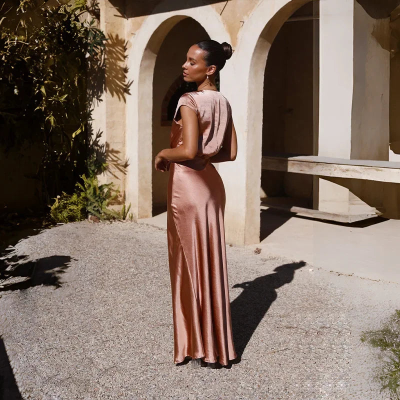 Elegant V-Neck Satin Fishtail Dress for Women - Image 4