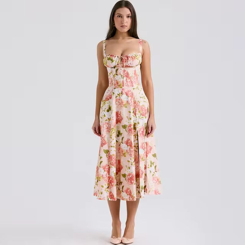 Summer Slim Fit Floral Cutout Back Maxi Dress - Image 23