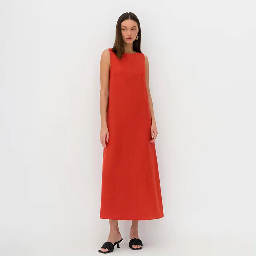 French Minimalist Cotton Linen Sleeveless Summer Vest Dress - Image 5