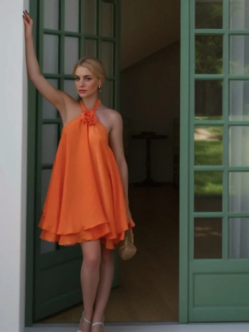 Elegant Sleeveless Mini Party Dress with Floral Decor - Image 4