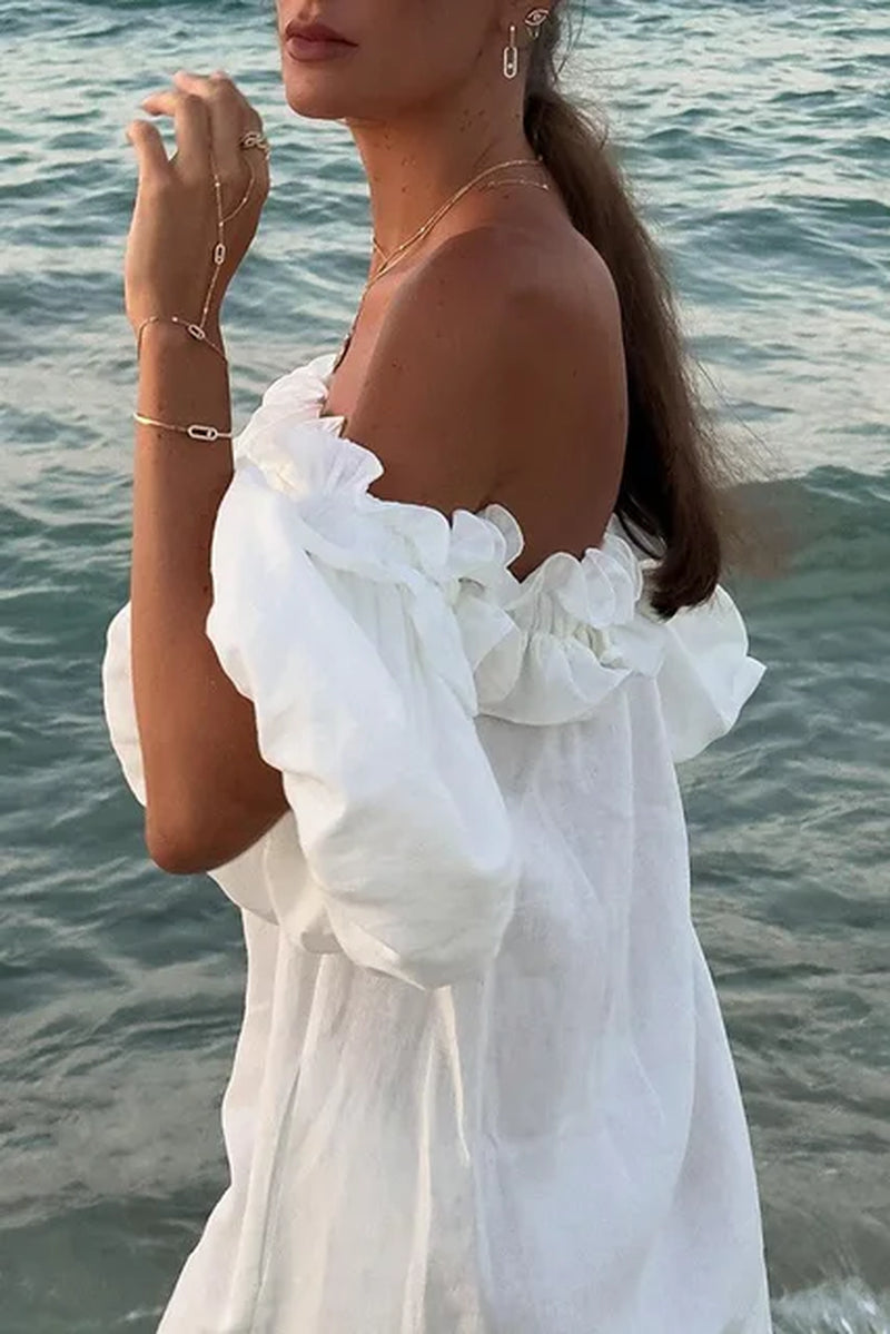 Chic Solid Color Cotton Linen Beach Dress for Women - Image 9