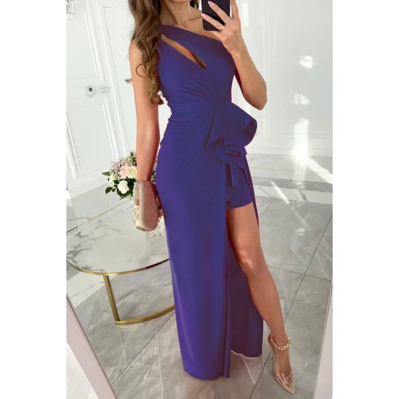 Chic Multi-Color Slant Shoulder Dress for Vacation Parties - Image 11