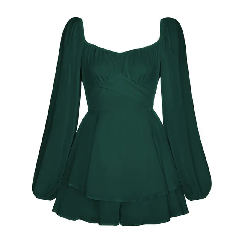 Chic Solid Color Womenâ€™s Autumn Ruffle Bodysuit Dress - Image 13