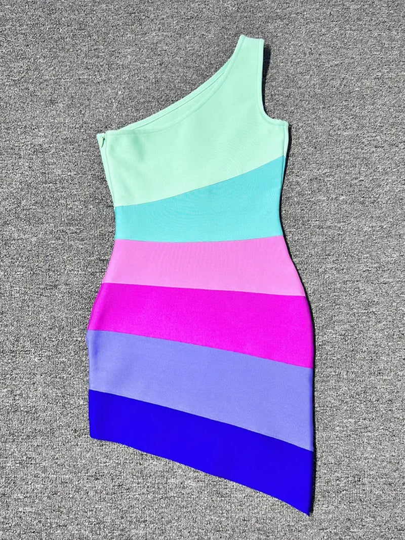 Sexy One Shoulder Gradient Mini Bodycon Dress for Women - Image 4