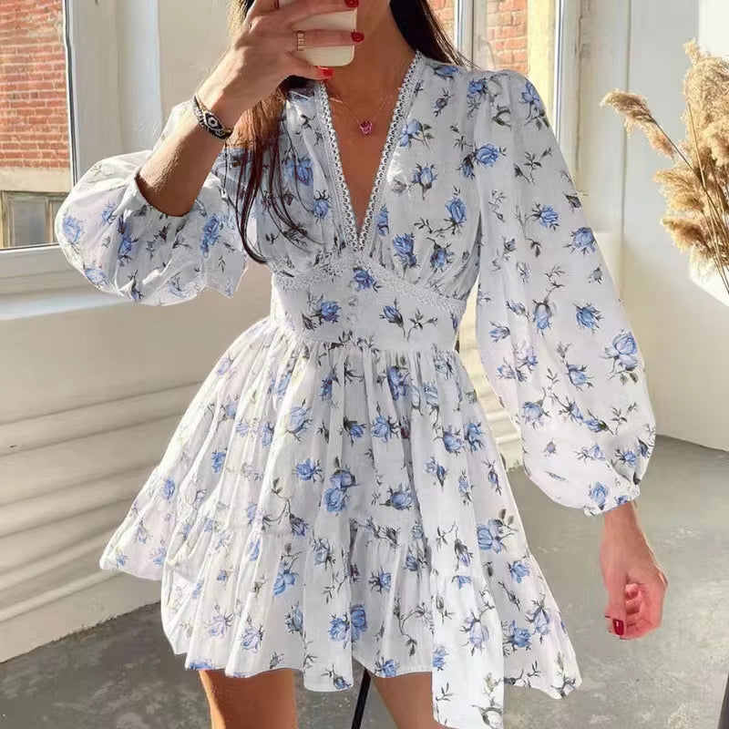 Floral V-Neck High Waist Slim Fit Dress for Summer - Image 4