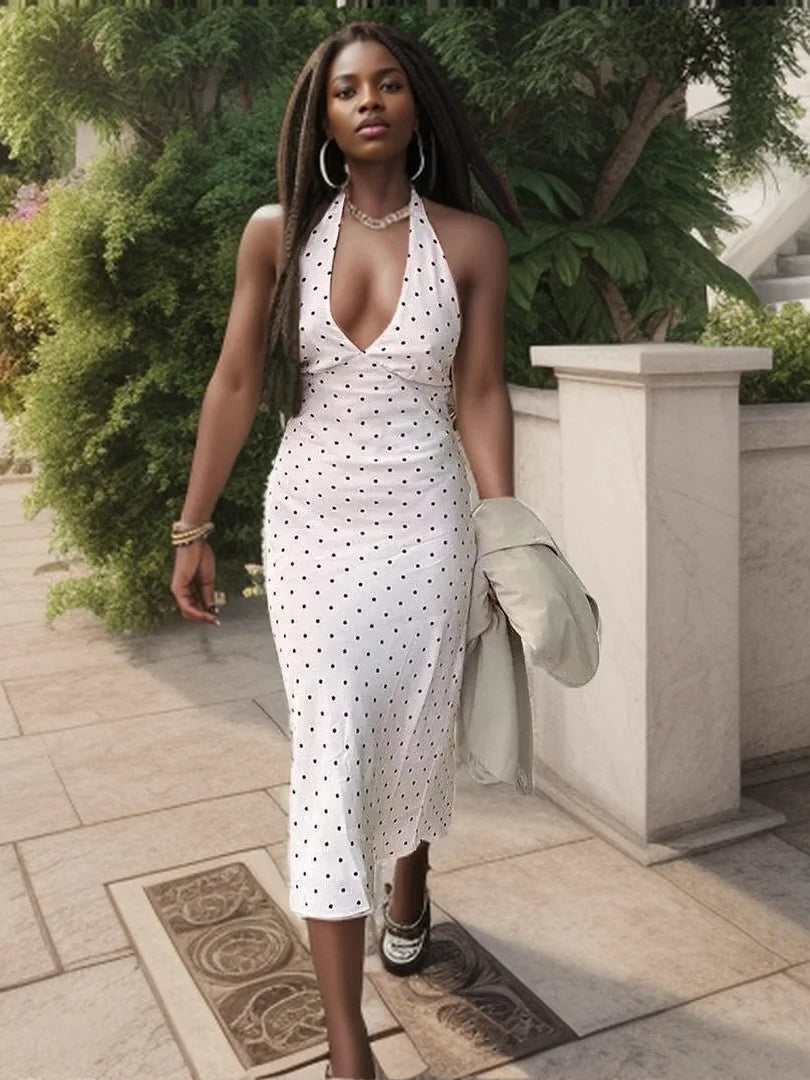 Summer Retro Wave Halter Midi Dress - Chic & Sexy - Image 5