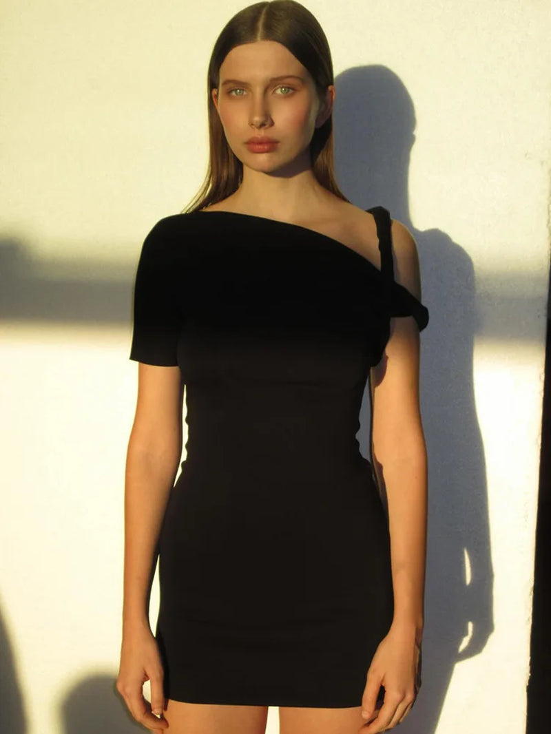 Summer Spliced Twisted Strap Single Sleeve Mini Dress - Image 6