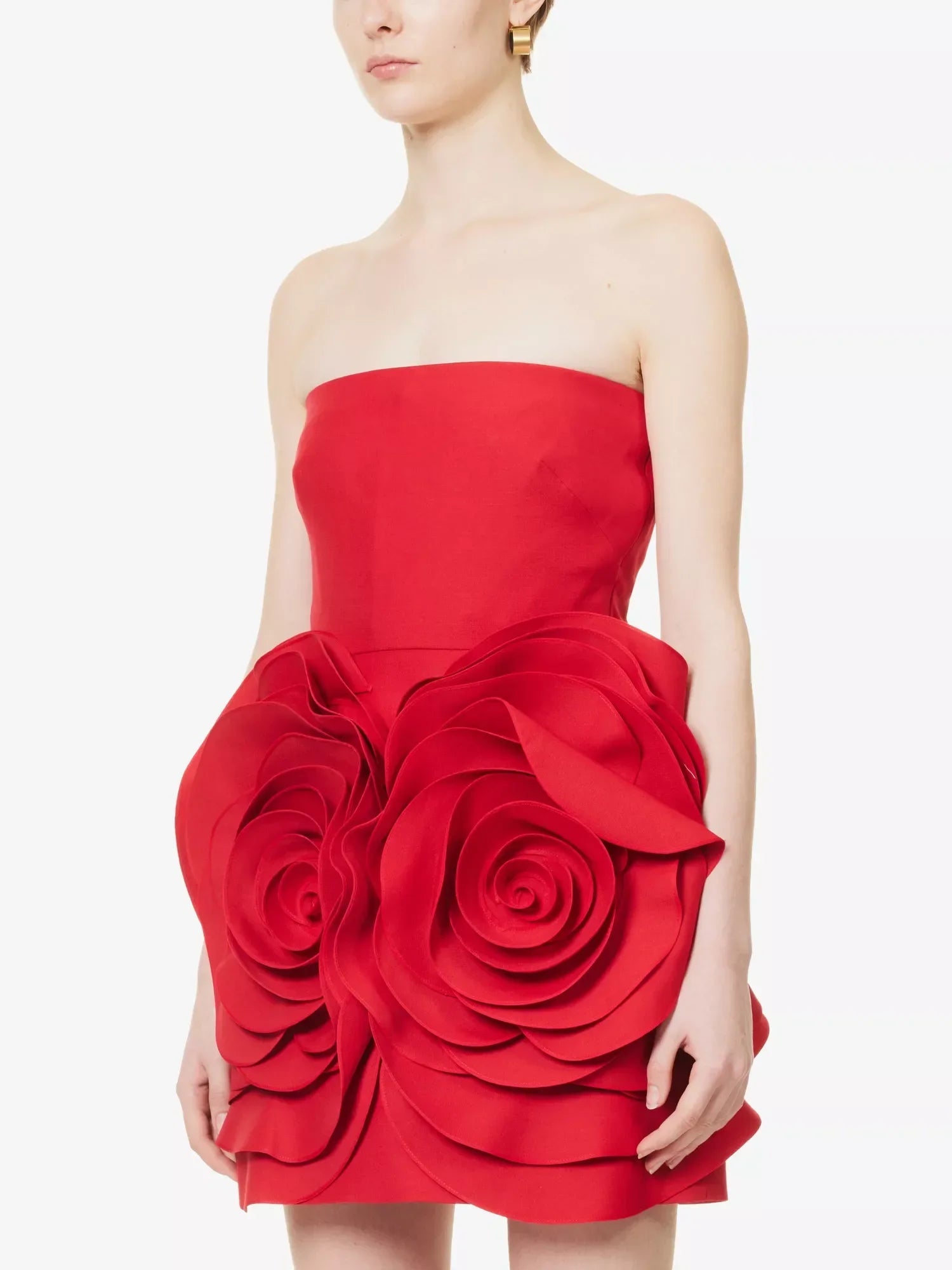Strapless Red Mini Dress with Stereoscopic Flowers for Parties - Image 6