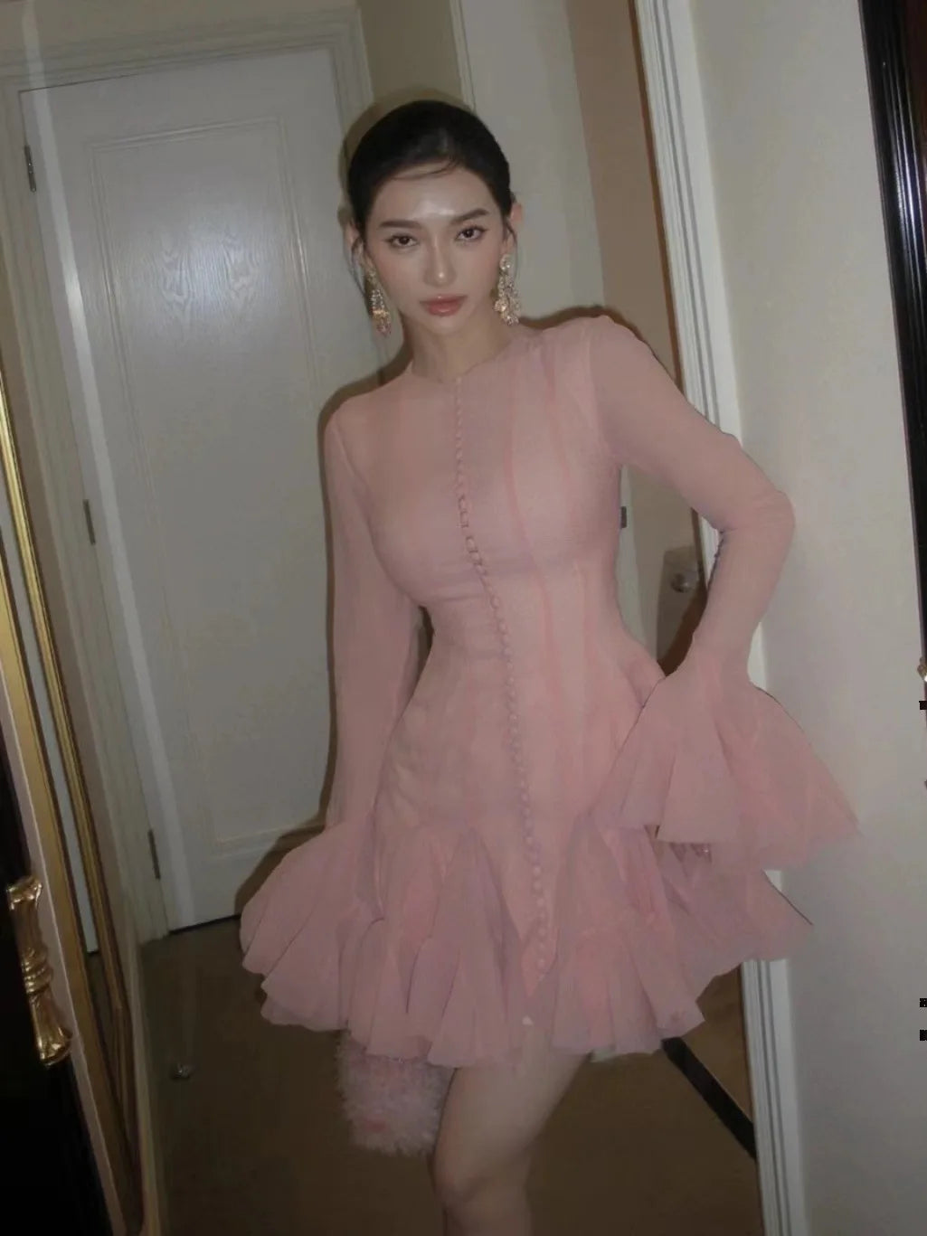 Elegant Petal Long Sleeve Bodycon Mini Dress for Women - Image 5