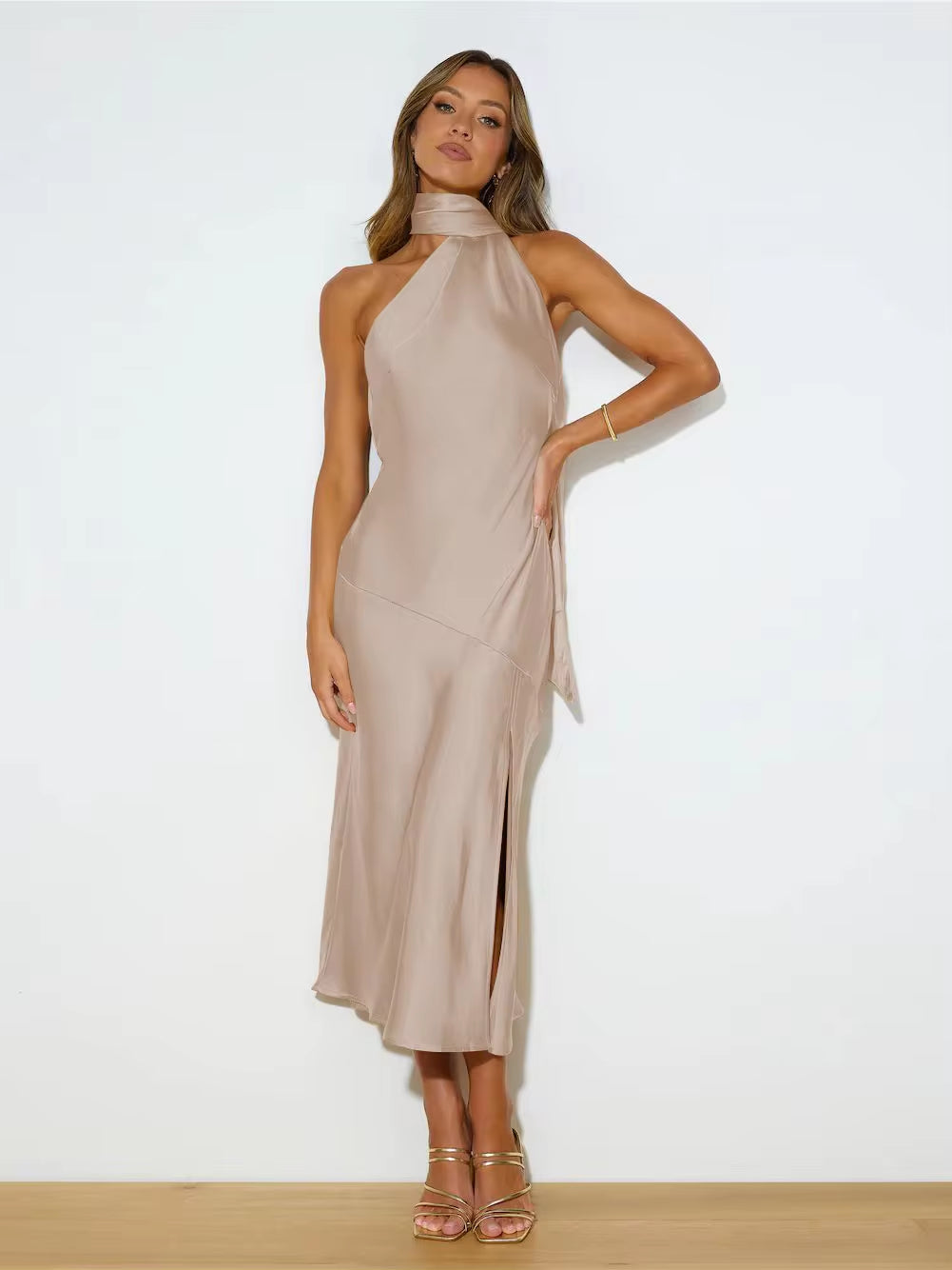 Elegant Split Backless Satin Evening Dress for Women - Image 8