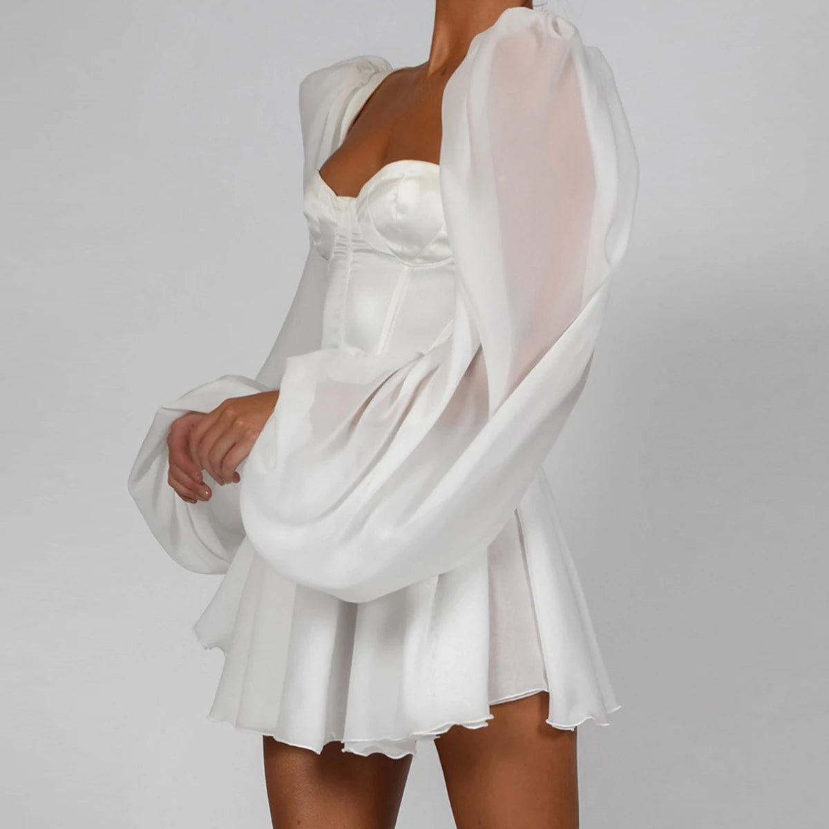 Elegant Chiffon Mini Dress with Lantern Sleeves for Women - Image 4