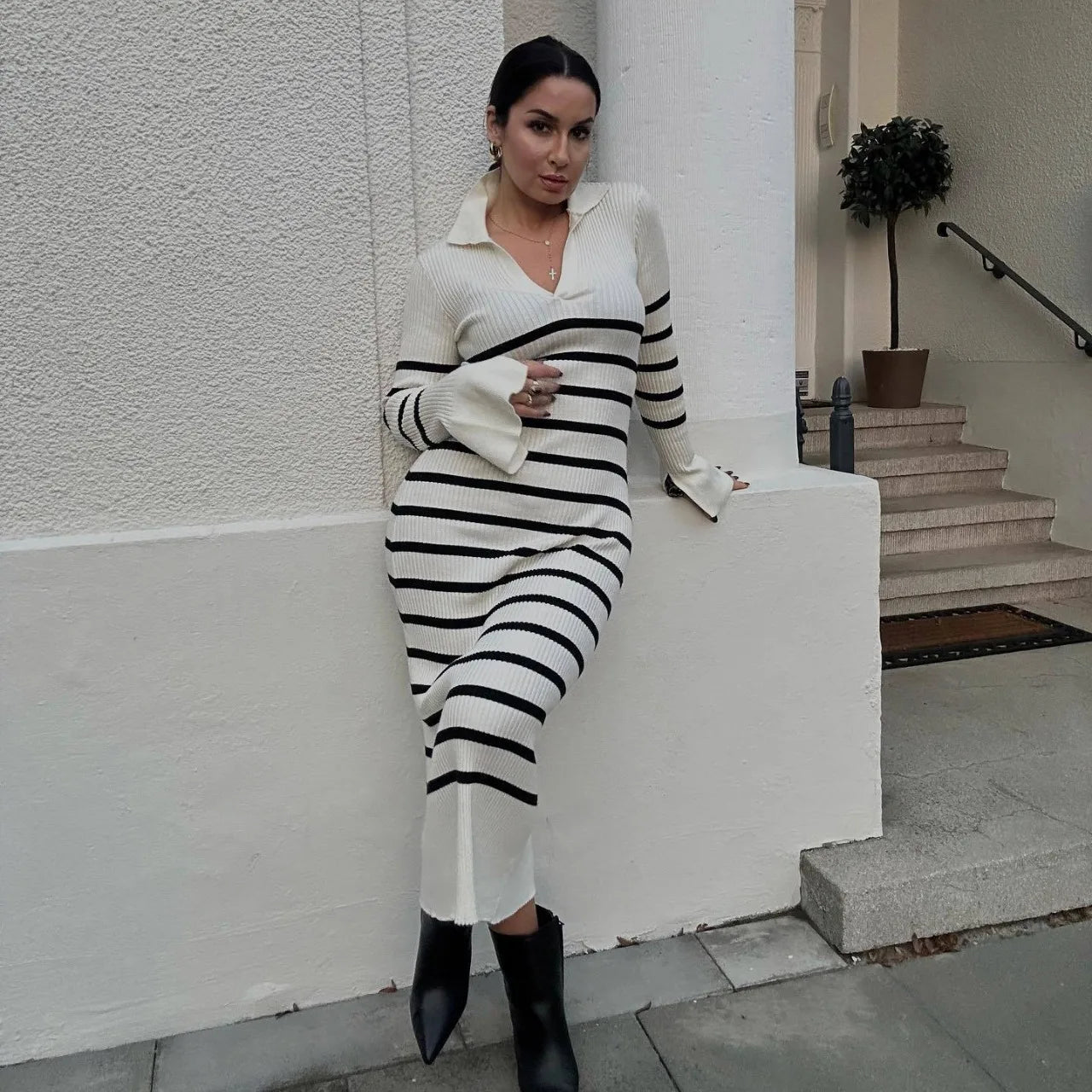 Elegant Long Sleeve Knitted Sweater Dress for Women - Image 4