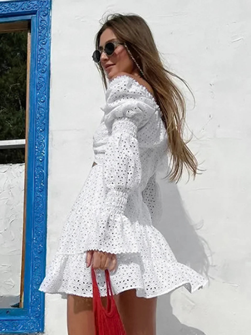 Embroidered Puff Sleeve Mini Dress for Summer Style - Image 5