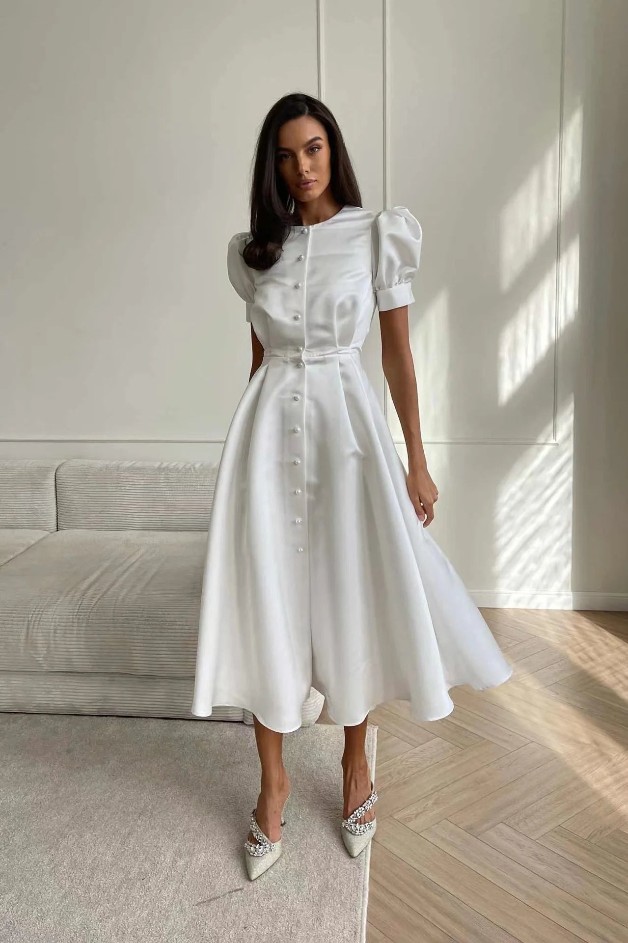Women's Short Sleeve A-Line Swing Dress - Image 4