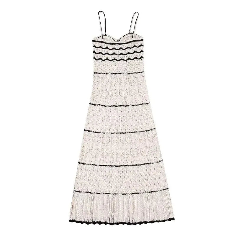 Stylish Hollow Out Knit Beach Maxi Dress for Women - Image 5