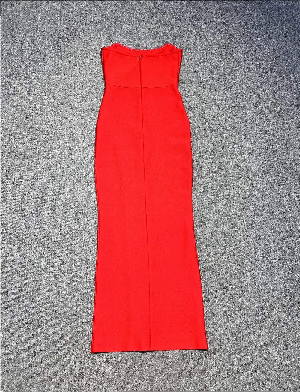 Red Strapless Diamond-Line Bodycon Dress with High Split - Image 7