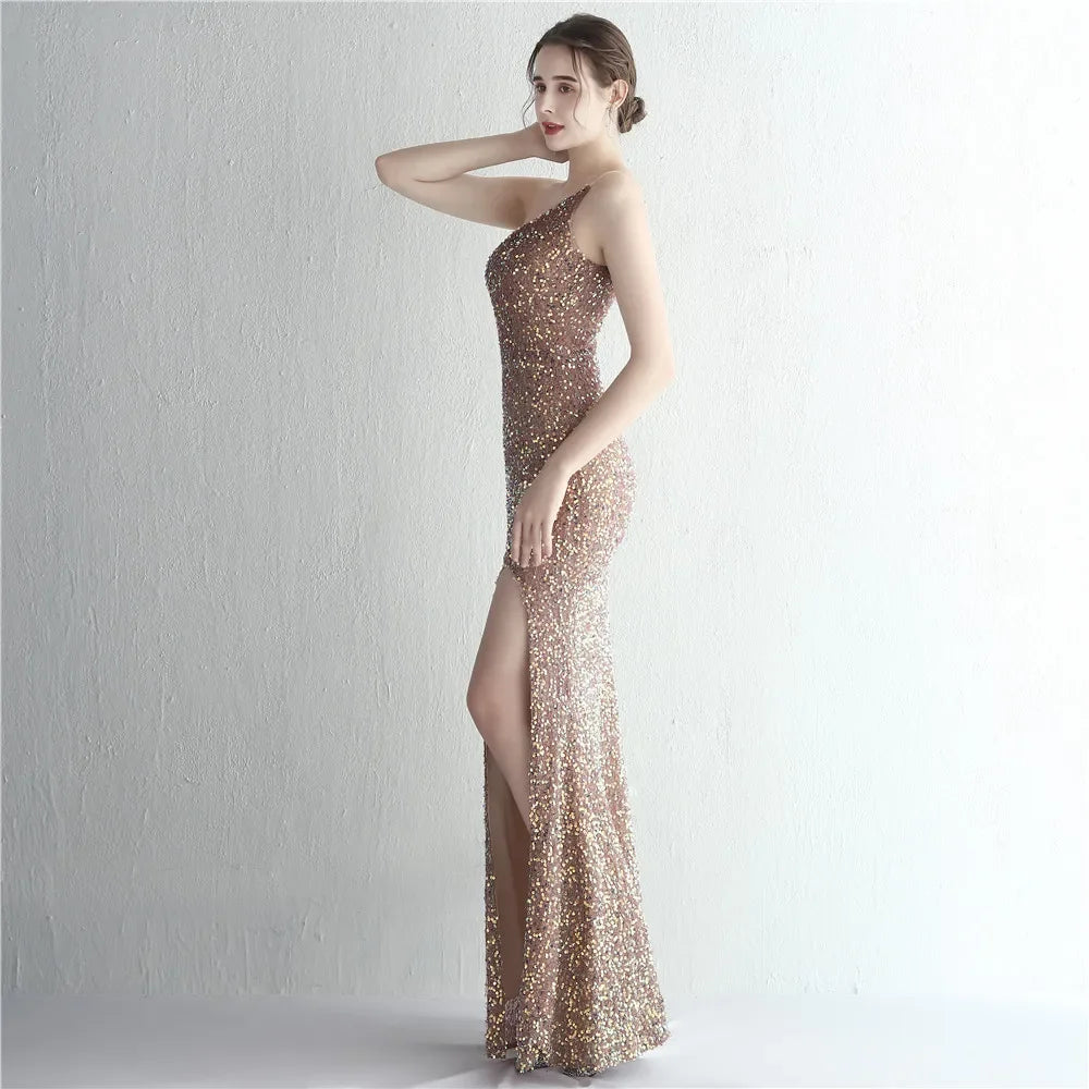 Elegant Sequin One Shoulder Maxi Dress for Weddings - Image 5