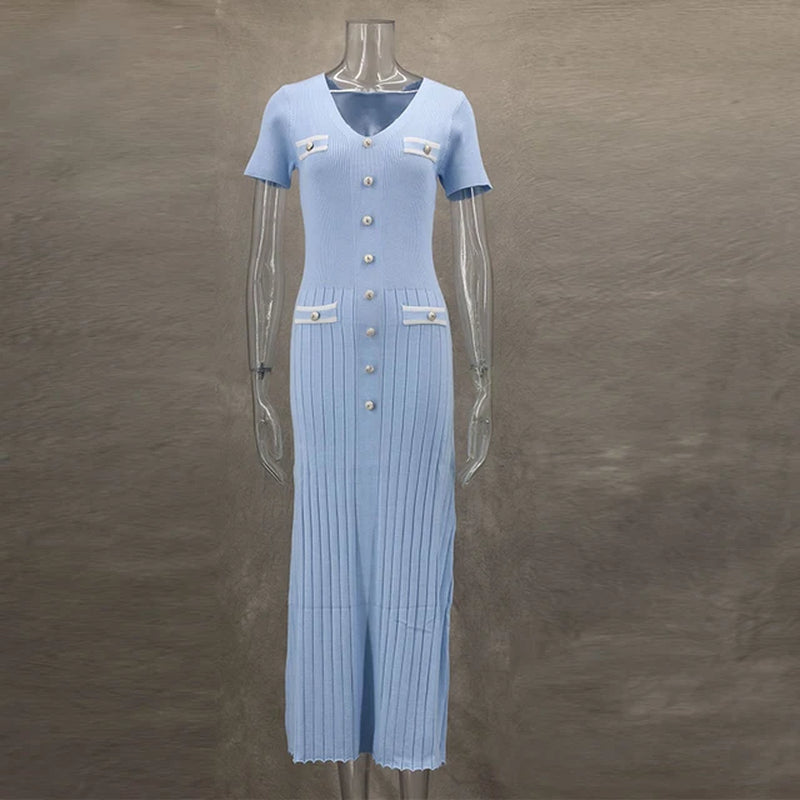 Elegant Summer V-Neck Short Sleeve Bodycon Dress - Image 11