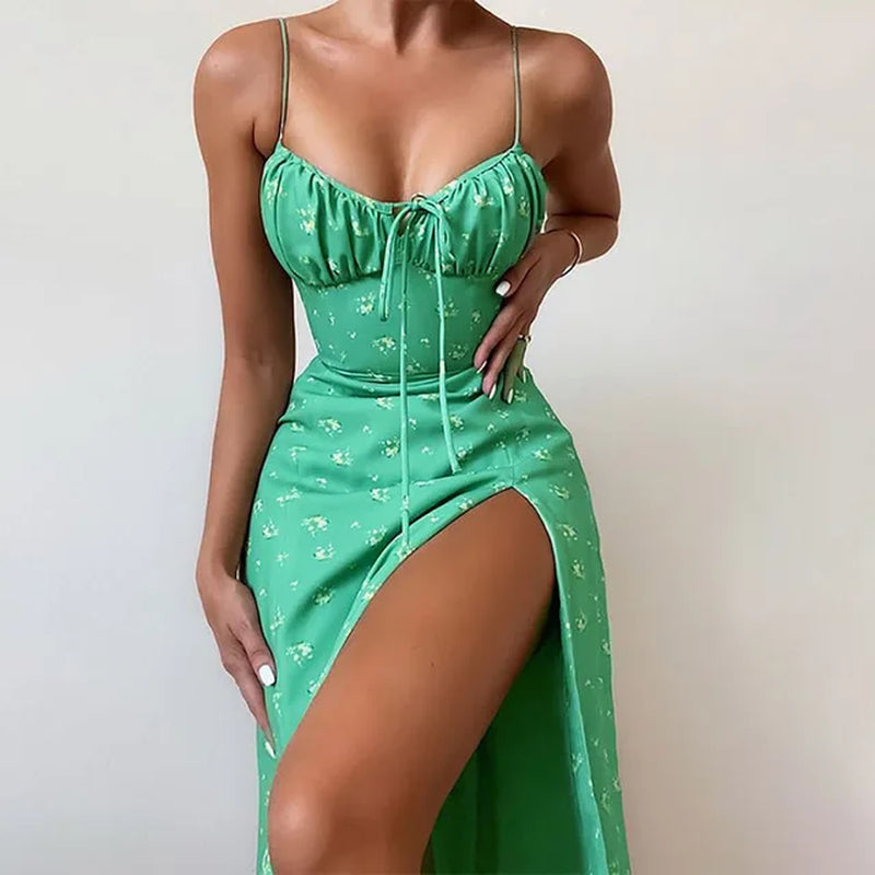 Floral Pleated Waist Cinched Split Dress for Women - Image 15