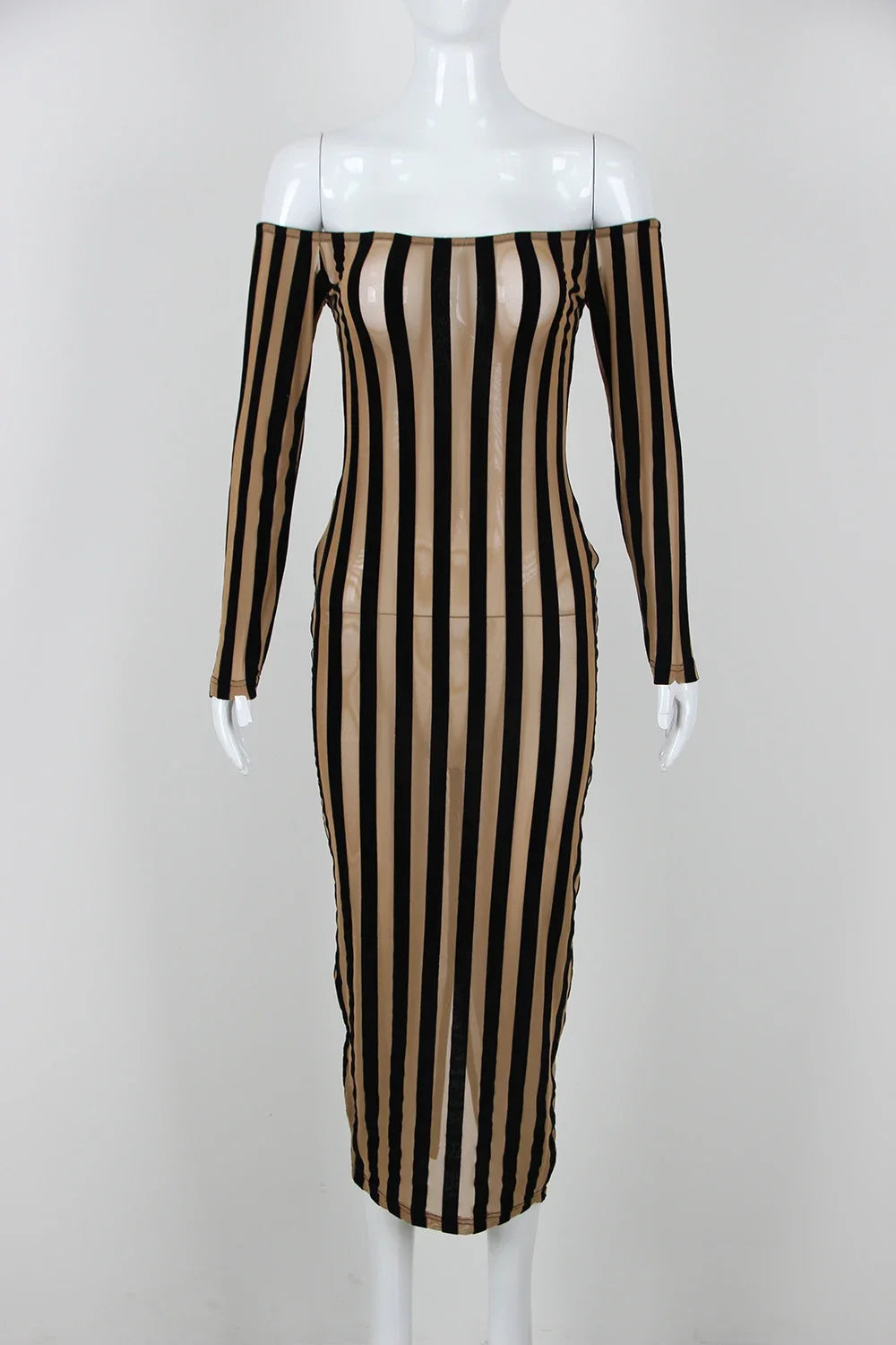 Backless Striped Bodycon Evening Dress for Women - Image 5