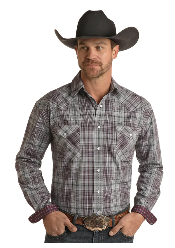 Panhandle - Rough Stock Men's Grape Long Sleeve Pocket Snap | Barnwood ...