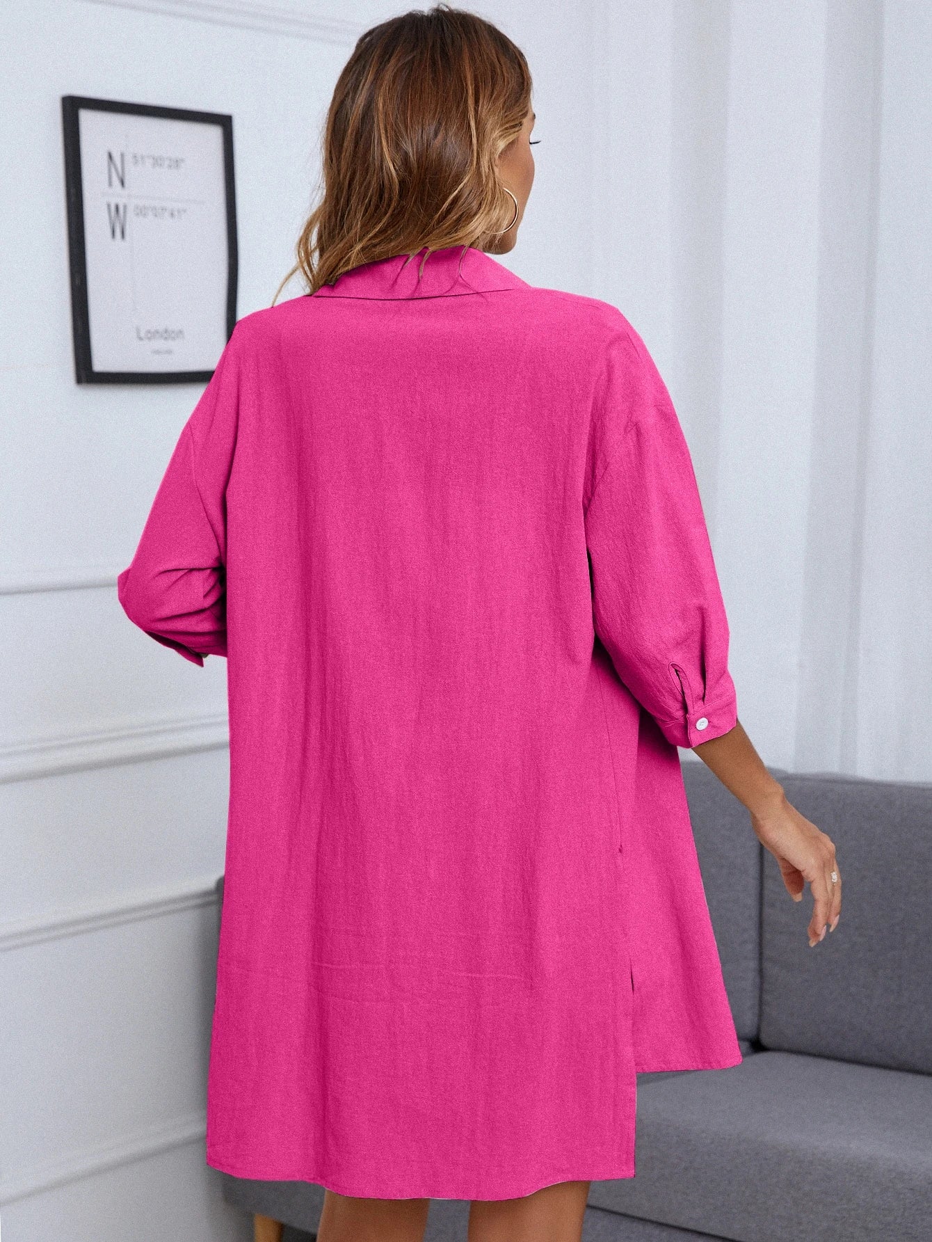 INAWLY Blusa com Bermudas Abotoar Bainha alta baixa