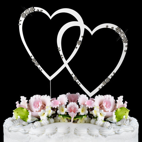 French Flower Double Heart Crystl Cake Topper Weddedglitz