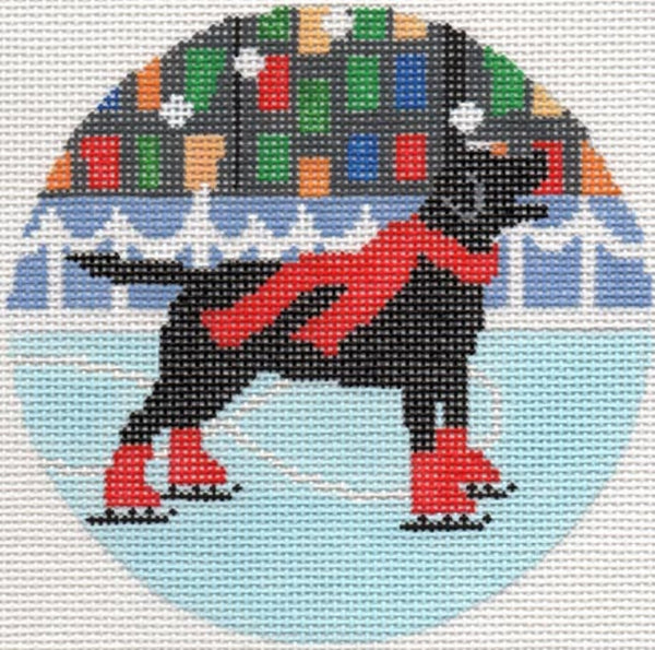 Needlepoint Handpainted Christmas LIORA MANNE Dog Holiday Ice Ornament