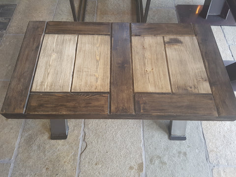 Steel X Frame Coffee Table With Solid Pine Barn Door Style Top