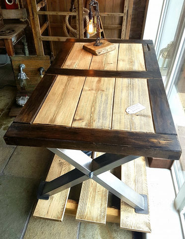 Steel X Frame With Solid Pine Barn Door Style Top Forevermoore