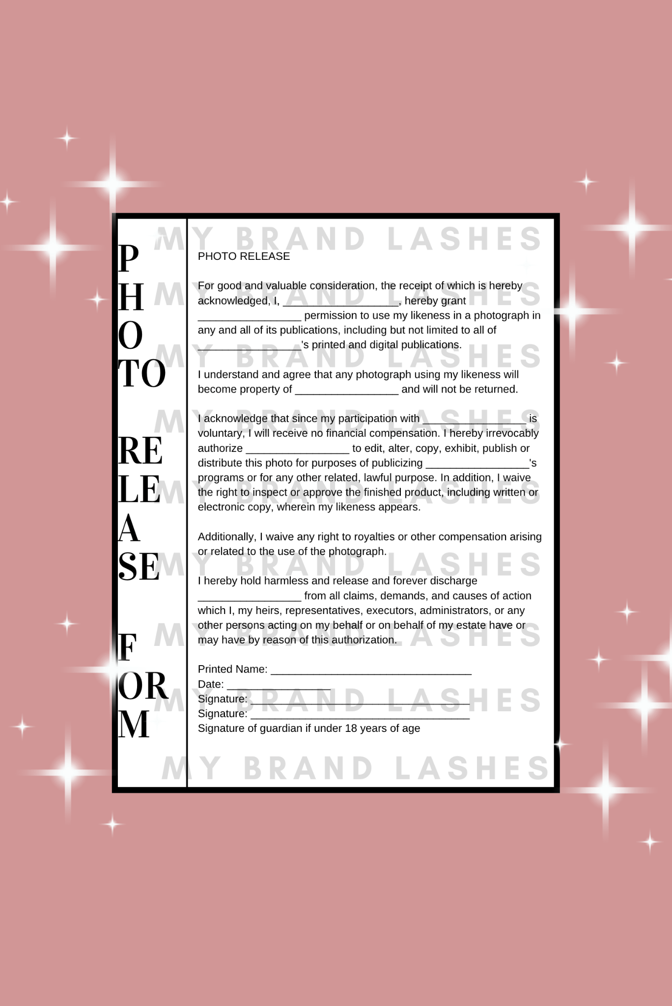 download print photo release form my brand lashes