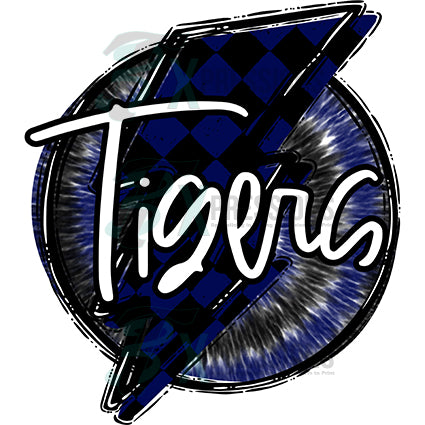 Personalized Navy checkered lightning Bolt with Tie Dye