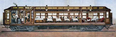 Coupe transversale dépliante allemande d'une voiture-restaurant Orient Express, 1896. (Photo : Arjan den Boer)