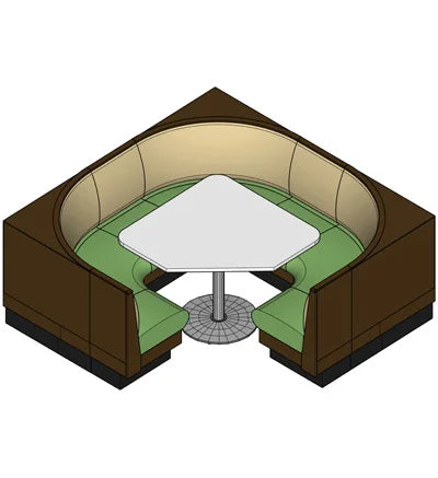 Three Quarter Circle Restaurant Booth Typical Style Perspective View