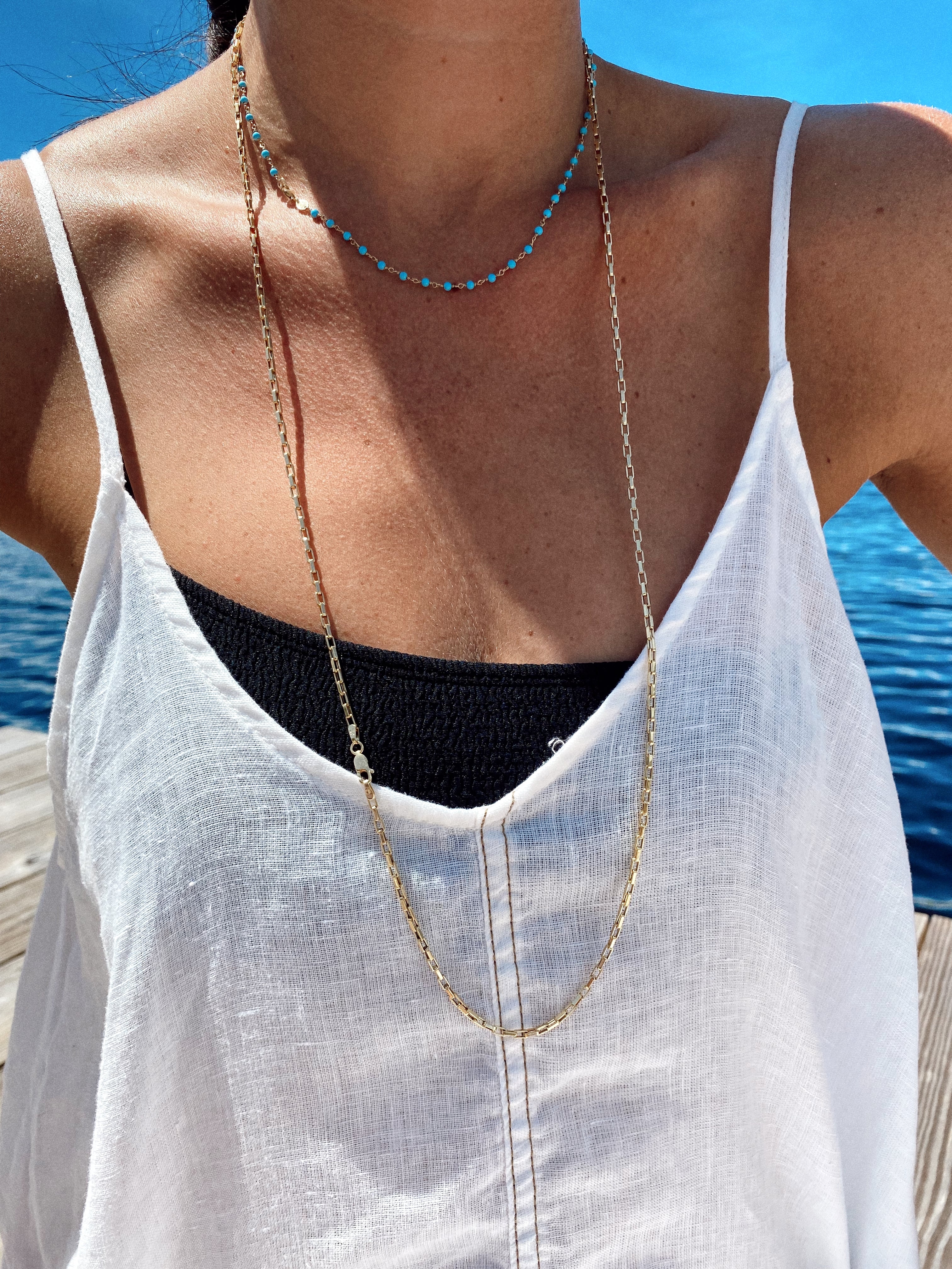 Long Box Chain Necklace