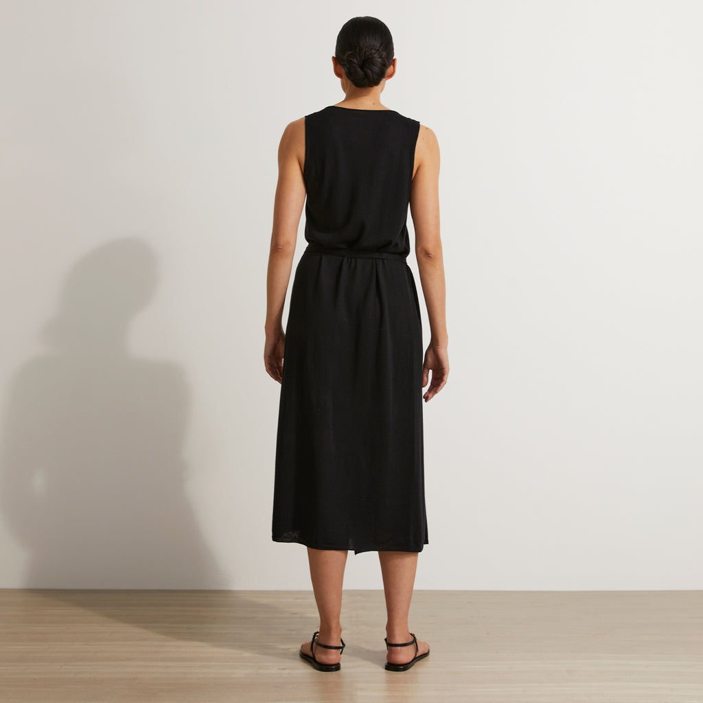 Sofia Knitted Wrap Dress - Black - CULTIVER- USA