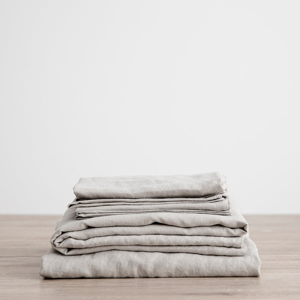 Piped Linen Duvet Cover - Smoke Gray and Slate