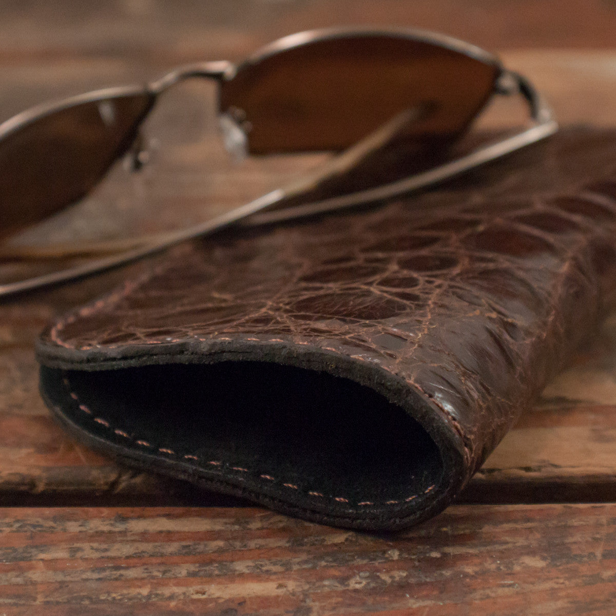 Alligator Brown Glasses Case