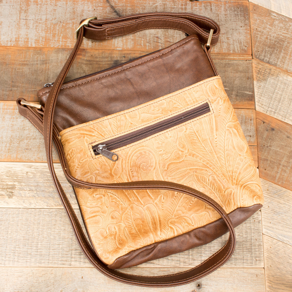 Dark Brown Leather Crossbody Floral Handbag Purse – Yoder Leather Company