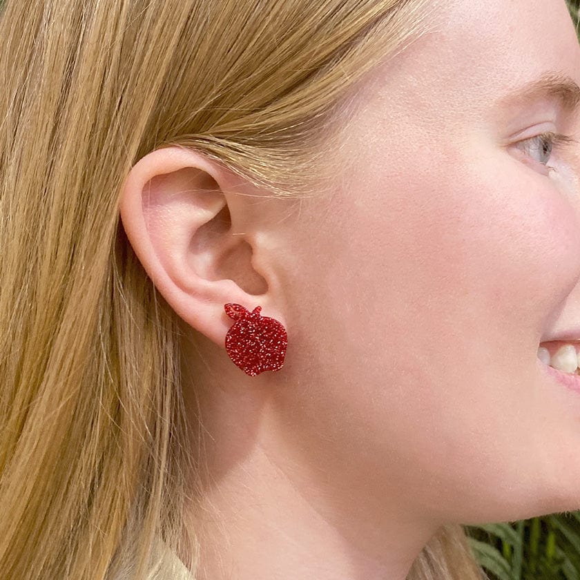 Apple Glitter Resin Stud Earrings - Red – Erstwilder