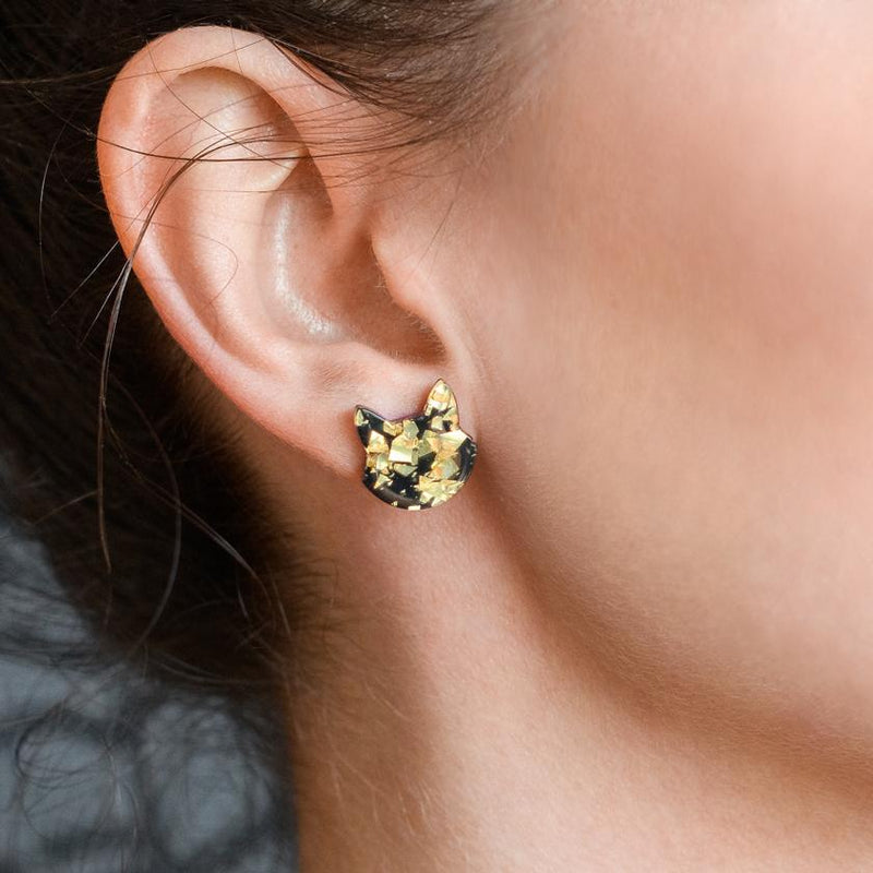  Cat  Head Chunky Glitter  Resin Stud Earrings Yellow