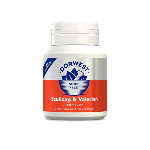 Dorwest Scullcap and Valerian Dog Tablets - Calms and Reduces Anxiety and Stress in Dogs on Bonfire Night and Firework Season