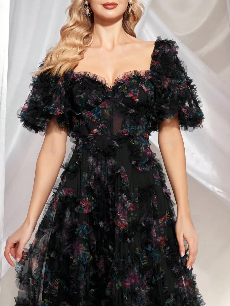 BluePlum - BLUEPLUM Luxury Muslin Evening Dress Mermaid Prom Formal Short sleeve floral Fashion Party Cocktail Long Saudi Arabia Grown