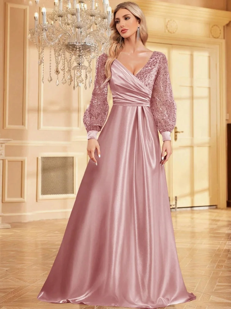 BluePlum - BLUEPLUM Gold Sequin V-Neck Maxi Evening Dress